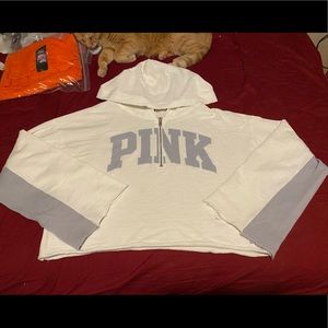 PINK VICTORIA SECRET HALF ZIP CROP WIDE SLEEVE HOODIE